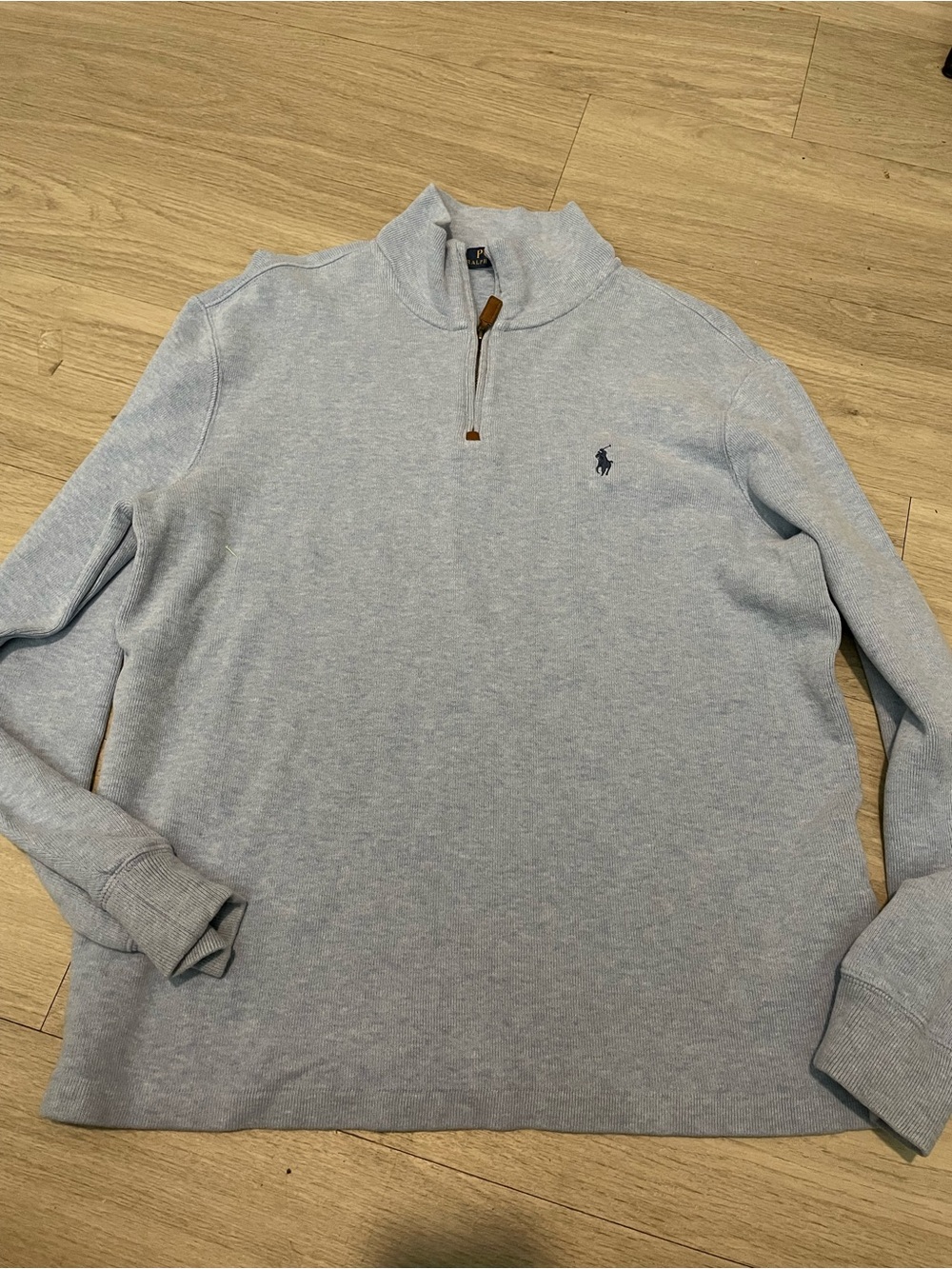 Ralph Lauren Light Blue V-Neck Sweater with Quarter Zip Accent